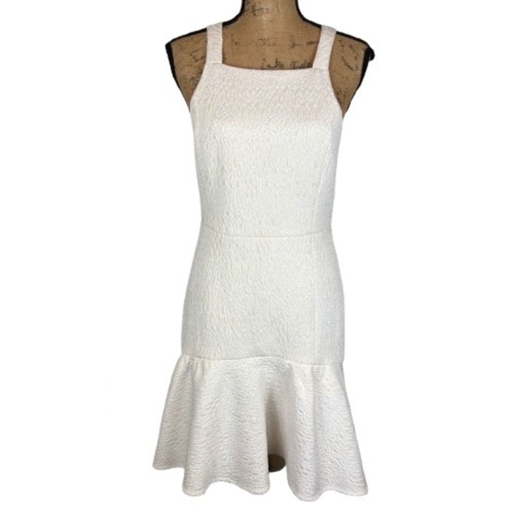 NWT Tibi New York Drop Waist Flounce Dress Ivory Jacquard Textured Bridal Size 6